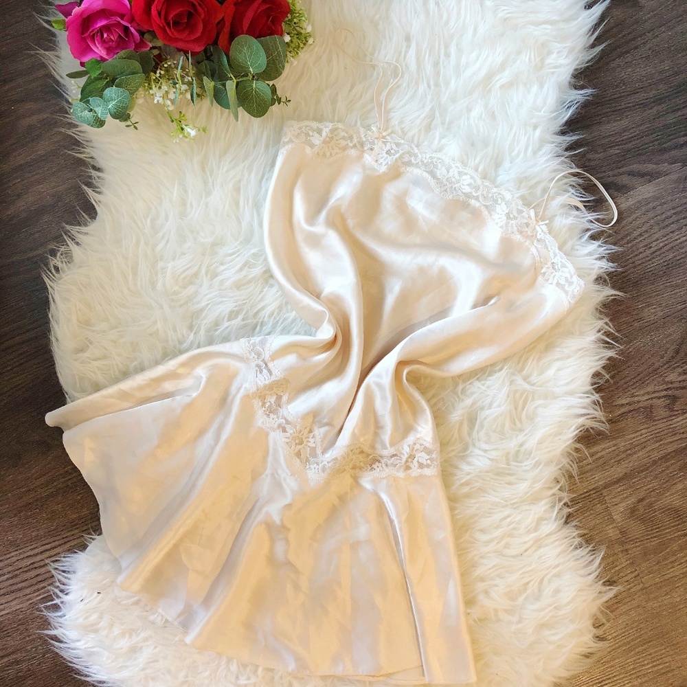 VINTAGE SATIN LACE SLIP DRESS CREAM